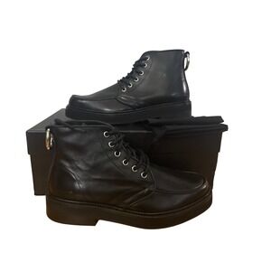 The Kooples NIB Women's Almond Toe Lace-Up Leather Ankle Boots Black FR 37/US 6